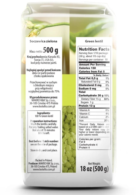 SOCZEWICA ZIELONA 500G LESTELLO